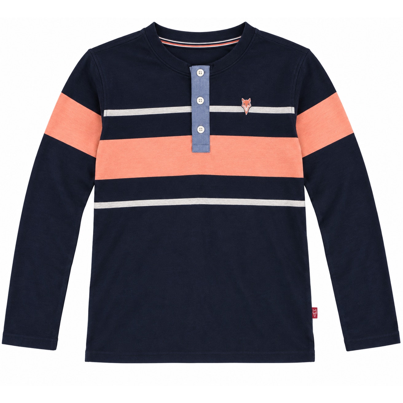 English Laundry Boys Long Sleeve Henley Shirt Size 12 Navy Peach Striped Euc — image 4 of 7